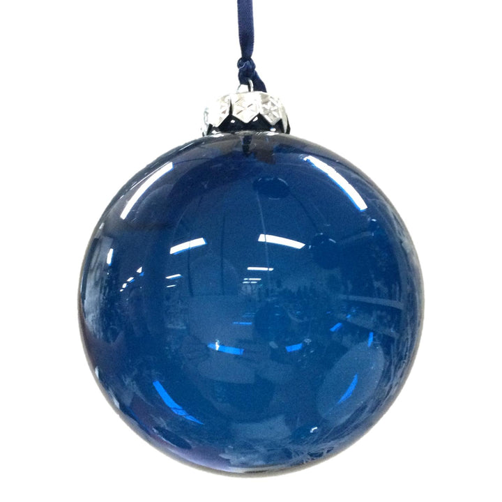 Elegant Blue Glass 10cm Bauble Collection - Set of 4