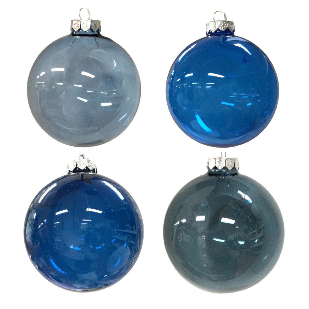 Elegant Blue Glass 10cm Bauble Collection - Set of 4