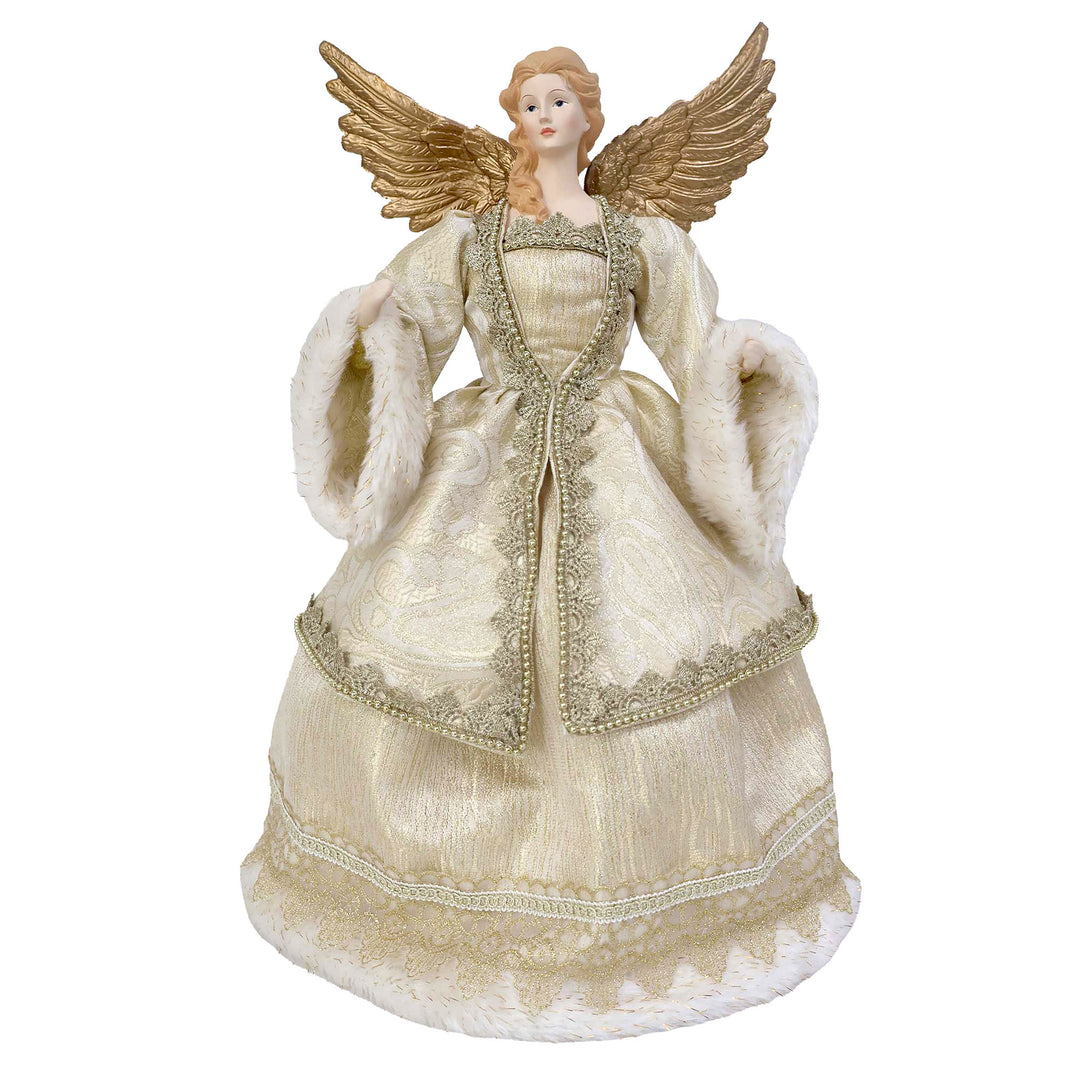 Elegant Champagne Angel Tree Topper with Fur Trim - 41cm(H)