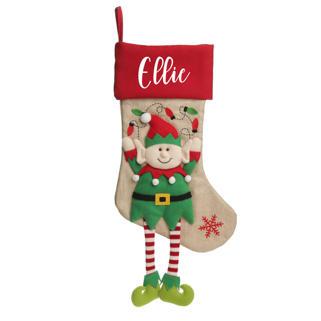 Personalised Boy Elf Christmas Stocking with Dangly Legs