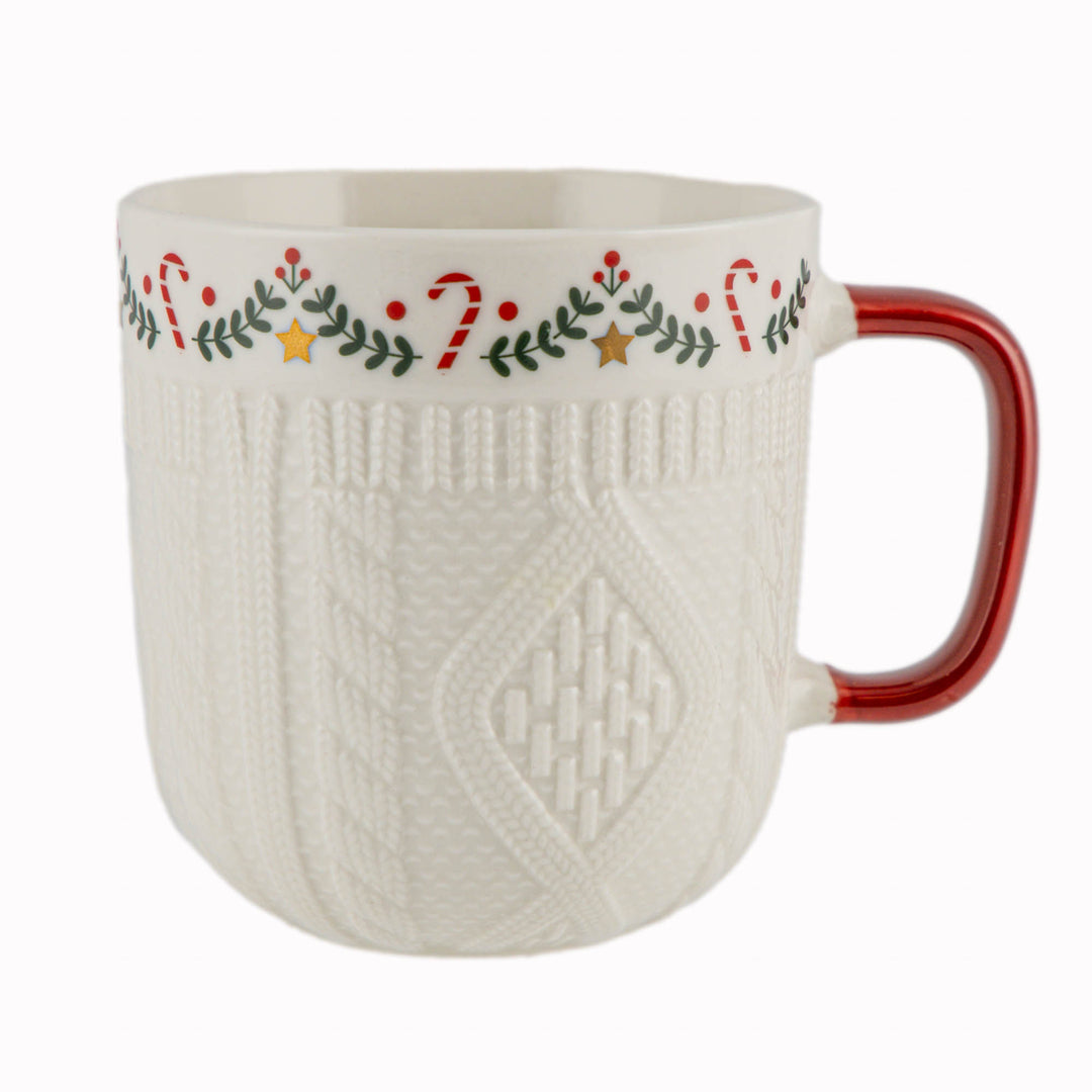 Embossed Christmas Sweater Mug - Candy Cane