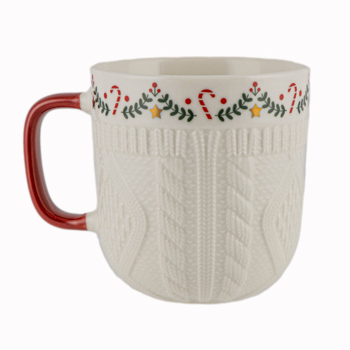 Embossed Christmas Sweater Mug - Candy Cane