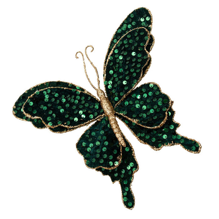Emerald Green Butterfly Clip with Green Sequin Detail