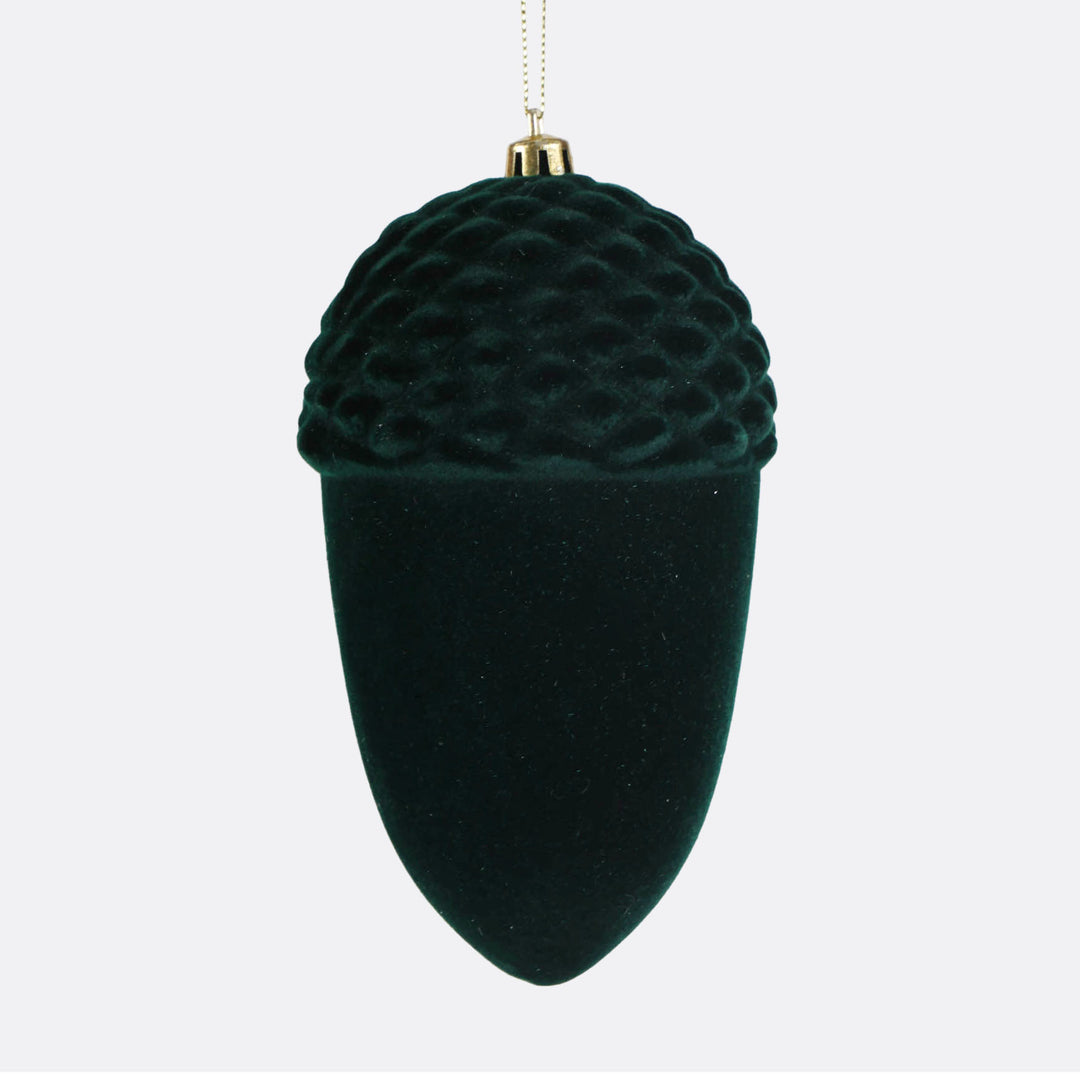 Emerald Green Flocked Acorn - Tree Decoration - 13cm