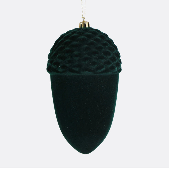 Emerald Green Flocked Acorn - Tree Decoration - 13cm