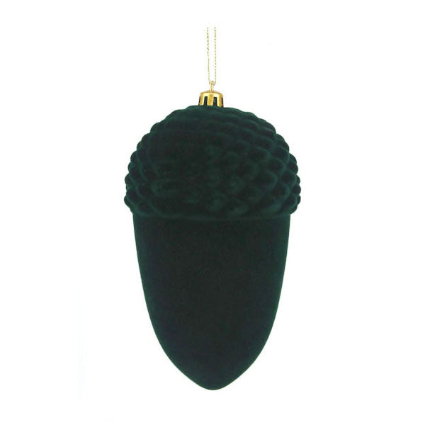 Emerald Green Flocked Acorn - Tree Decoration - 13cm