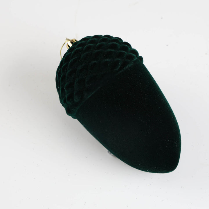 Emerald Green Flocked Acorn - Tree Decoration - 13cm