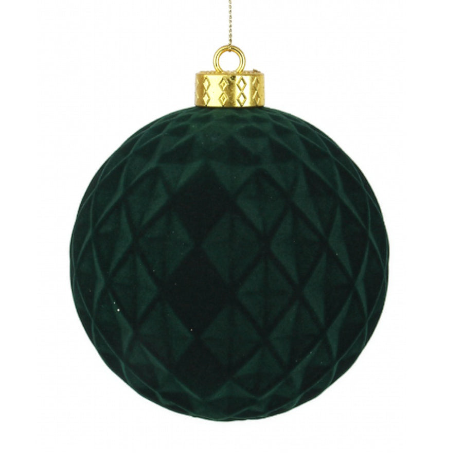 Emerald Green Flocked Bauble - Tree Decoration -12cm