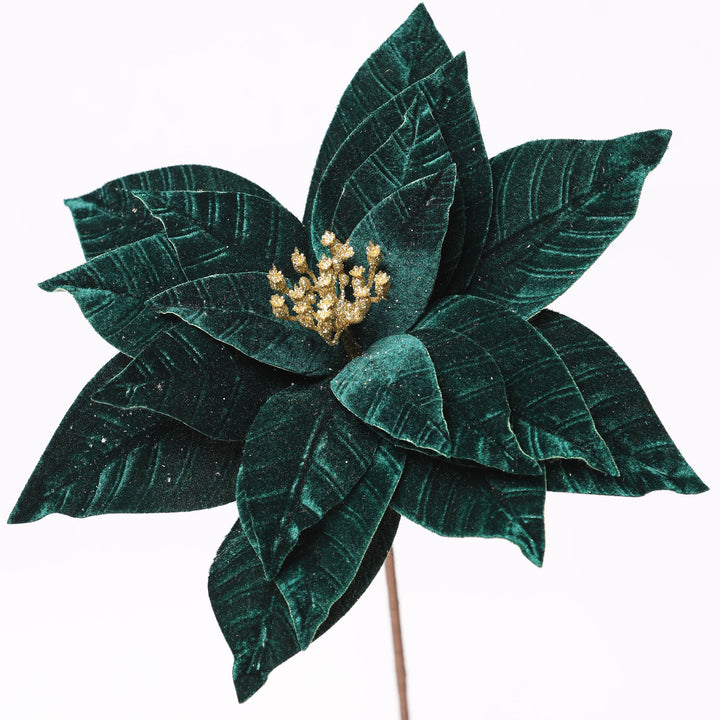 Large Dark Green Velvet Flower Stem With Gold Centre