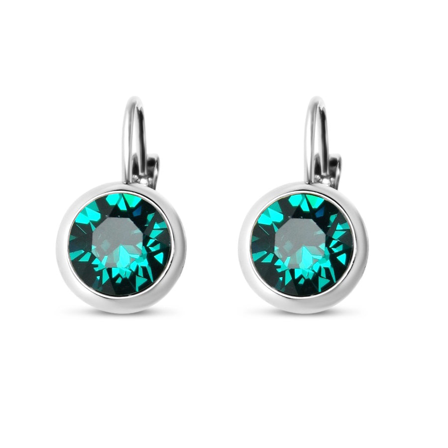 Emerald Swarovski Stone in Rhodium - French Clip Earrings