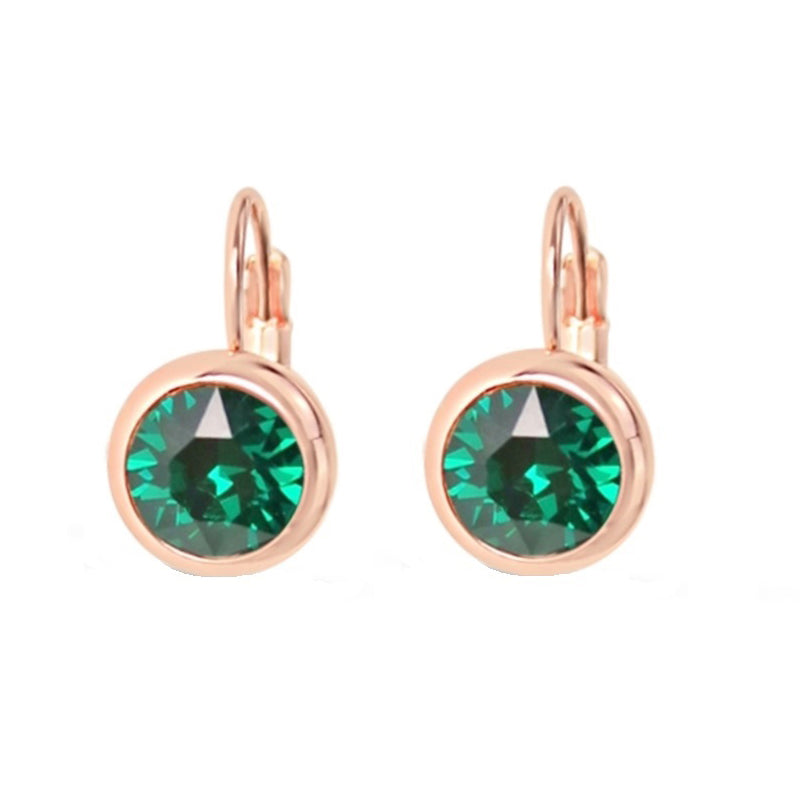 Emerald Swarovski Stone in Rose Gold - French Clip Earrings