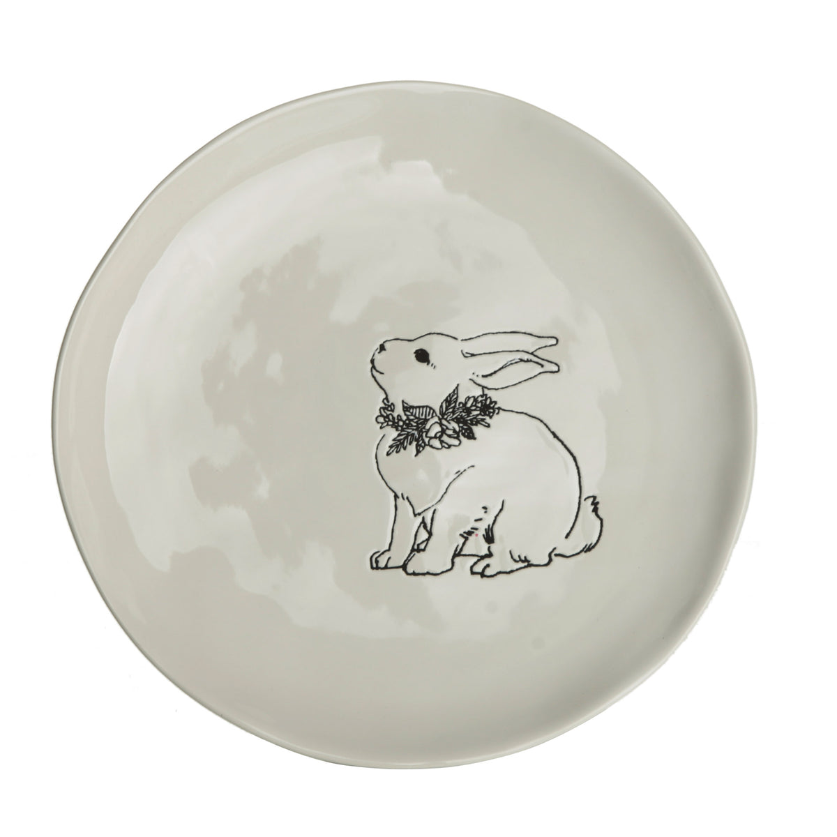 Engraved Large White Rabbit Easter Plate 