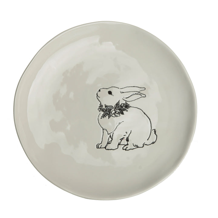 Engraved Large White Rabbit Easter Plate 