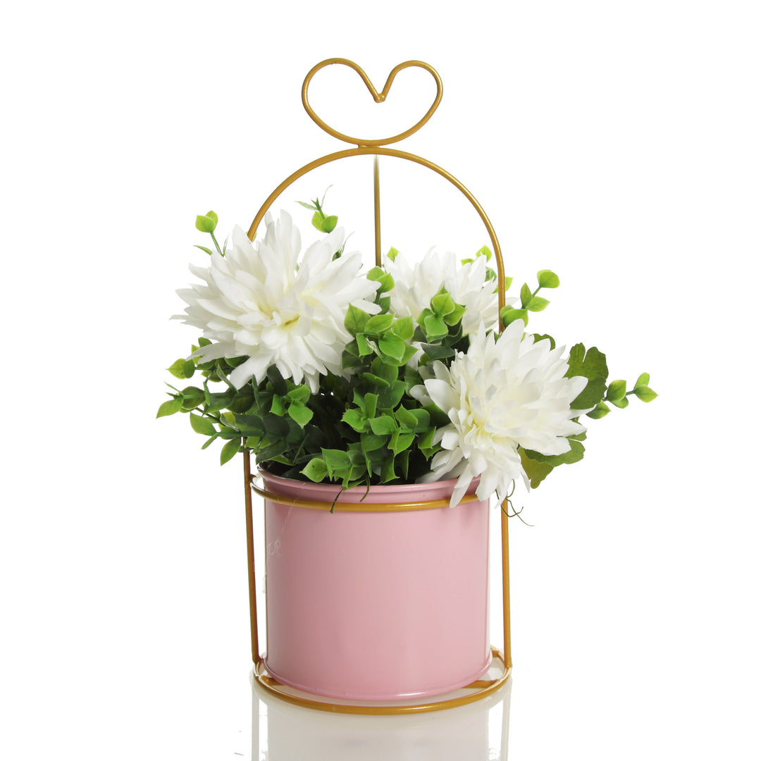 Baby Pink Everlasting Floral Vase - Gold Heart