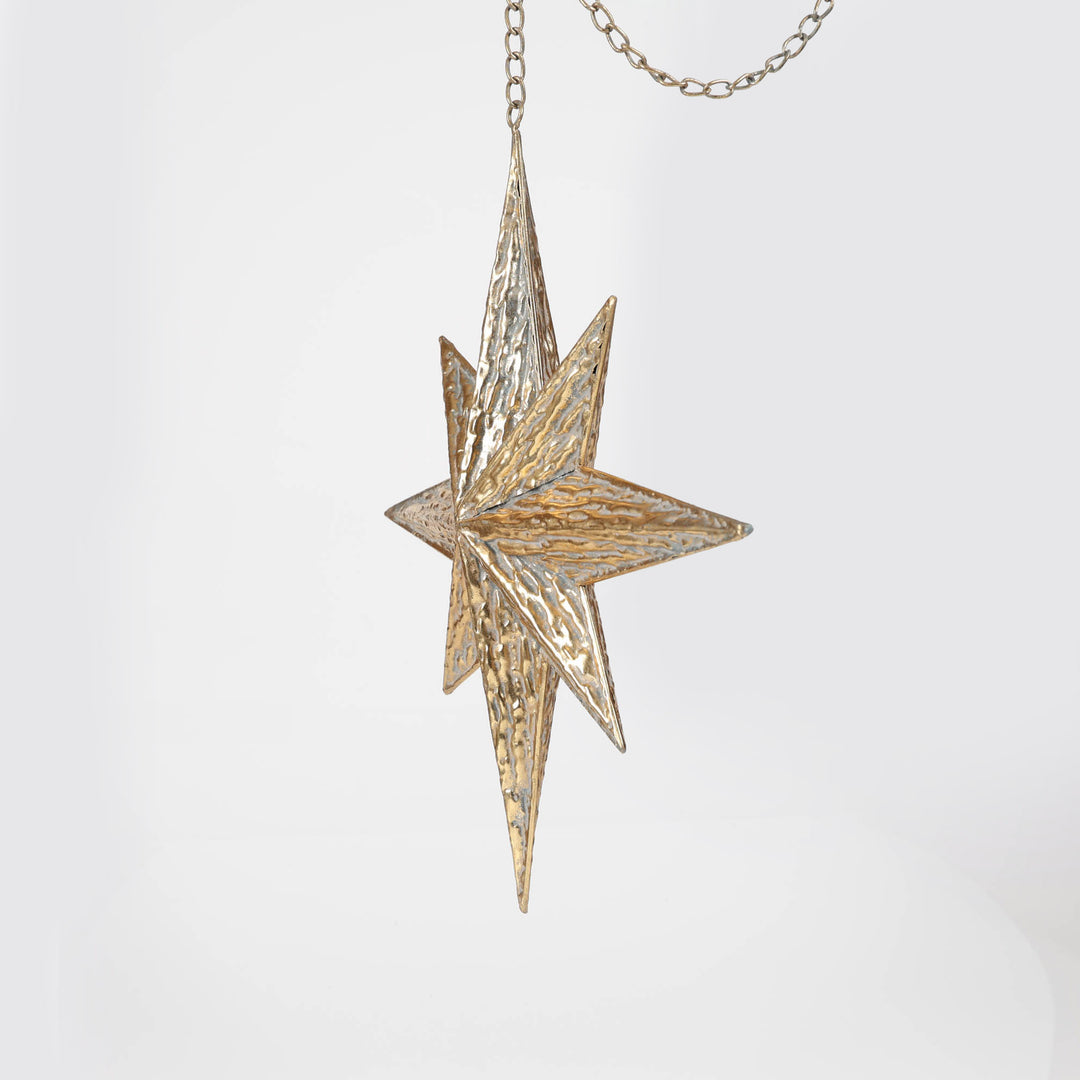 Extra Large Hanging Metal Star Ornament - Antique Gold 62.5cm(h)