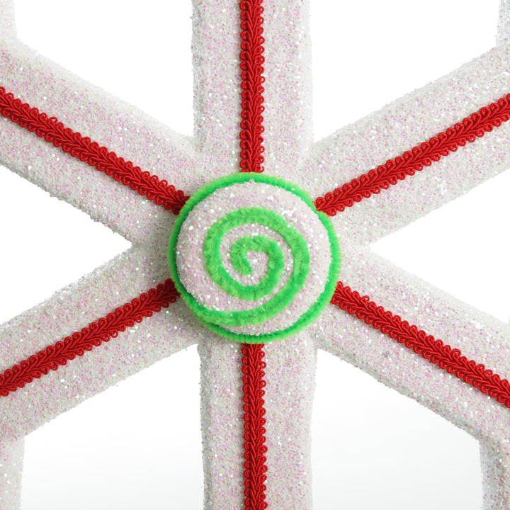 Extra Large White Snowflake with Red Lolly Trim