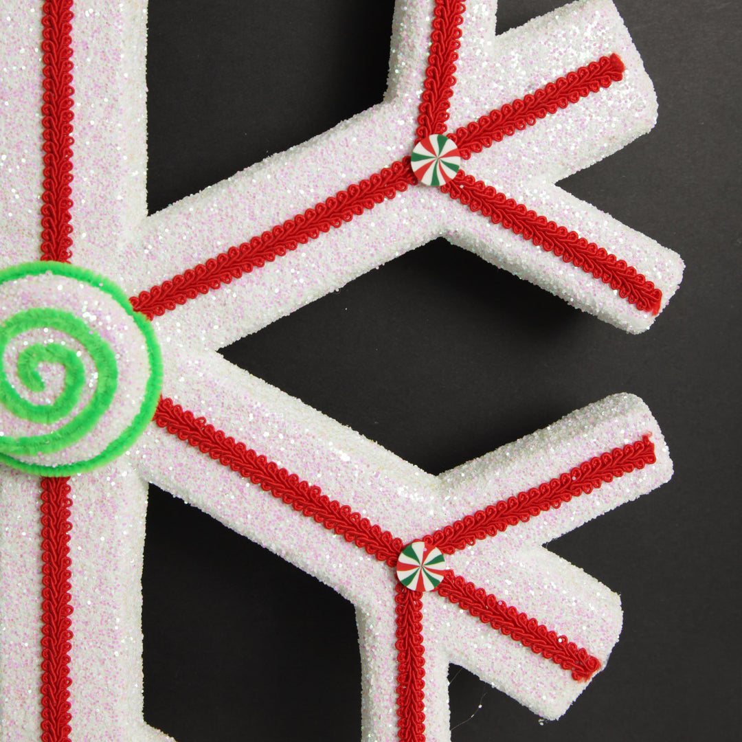 Extra Large White Snowflake with Red Lolly Trim