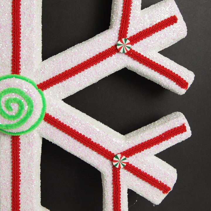 Extra Large White Snowflake with Red Lolly Trim