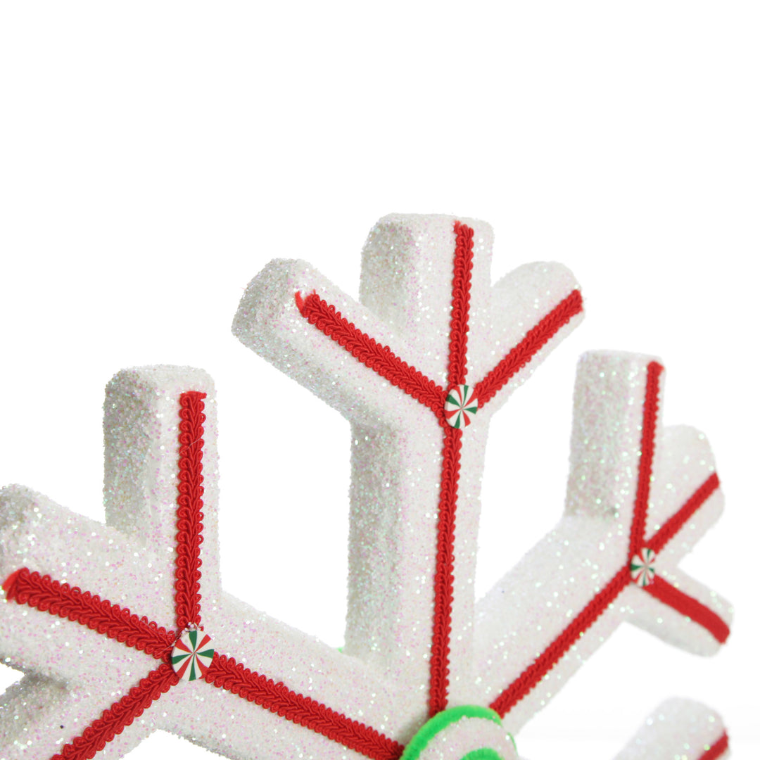 Extra Large White Snowflake with Red Lolly Trim