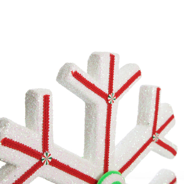 Extra Large White Snowflake with Red Lolly Trim
