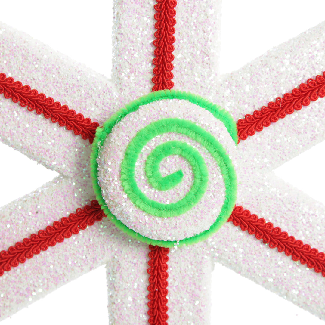 Extra Large White Snowflake with Red Lolly Trim