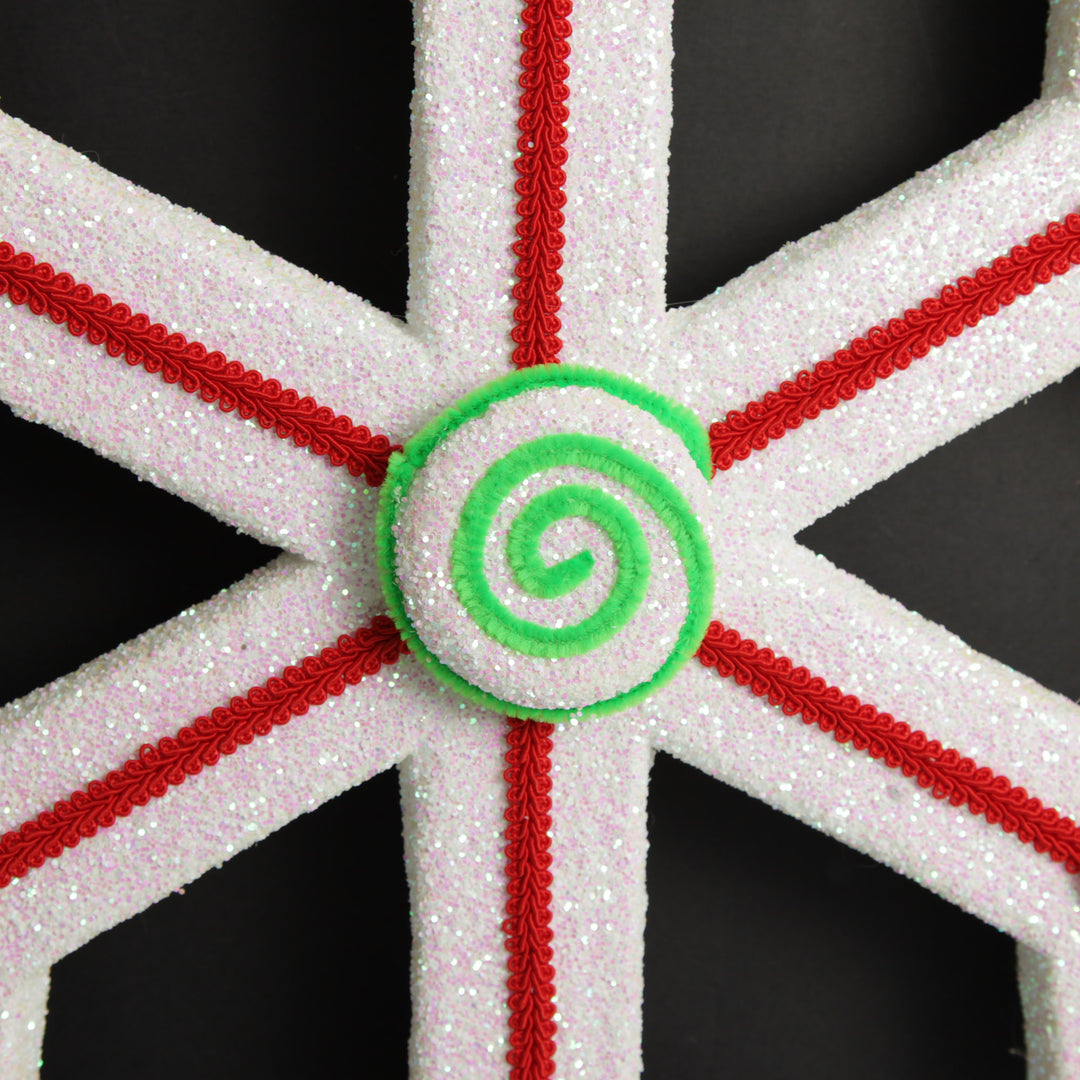 Extra Large White Snowflake with Red Lolly Trim