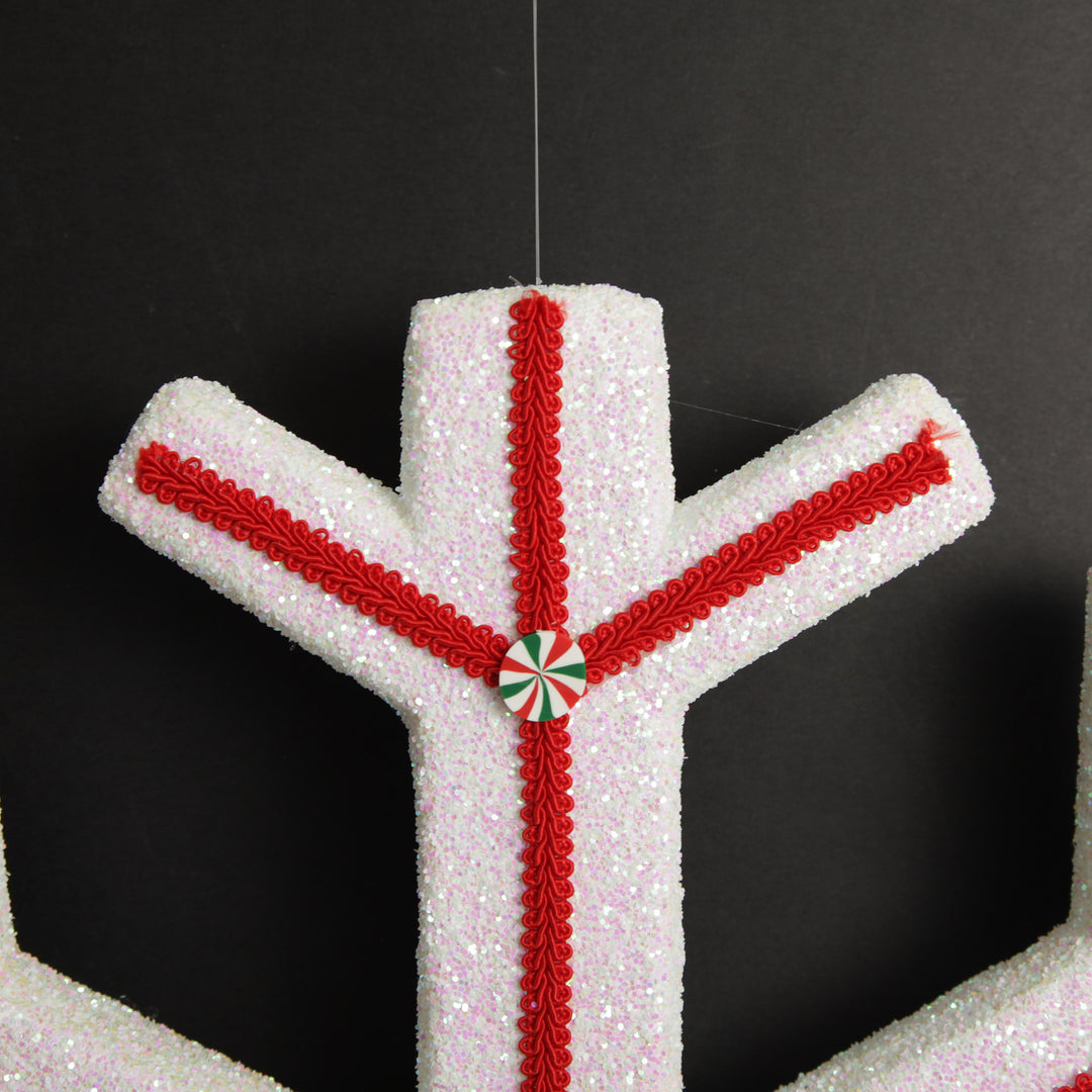 Extra Large White Snowflake with Red Lolly Trim