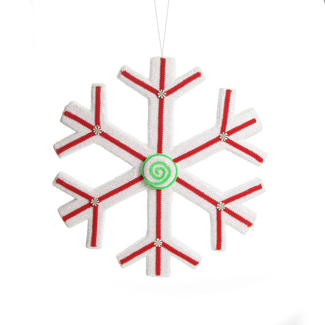 Extra Large White Snowflake with Red Lolly Trim