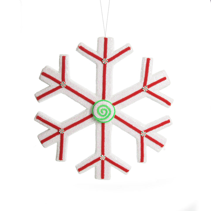 Extra Large White Snowflake with Red Lolly Trim