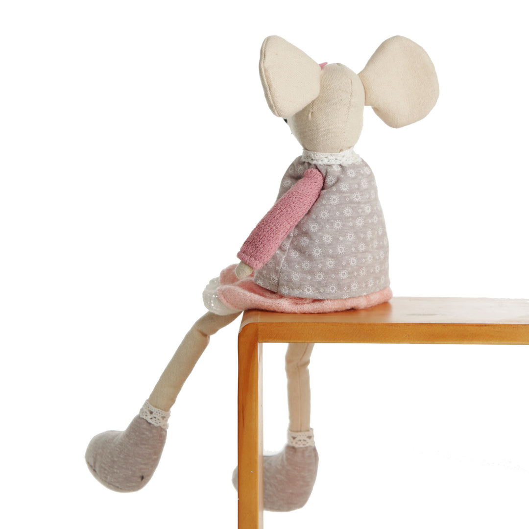 Fabric Mouse Shelf Sitter in Pink and Grey Dress