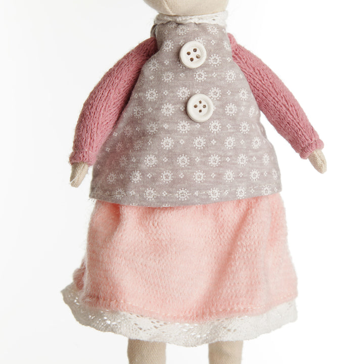 Fabric Mouse Shelf Sitter in Pink and Grey Dress