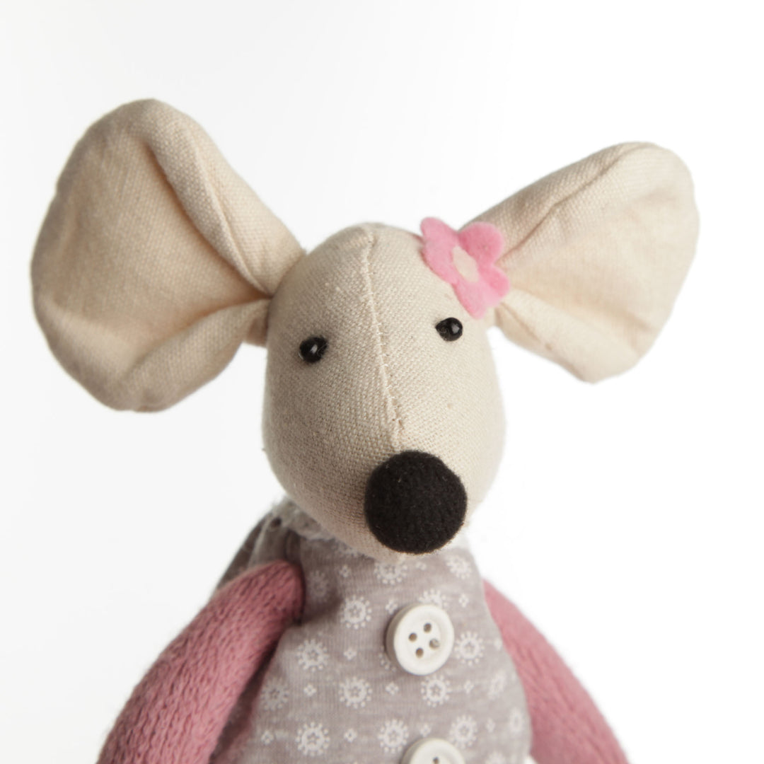 Fabric Mouse Shelf Sitter in Pink and Grey Dress