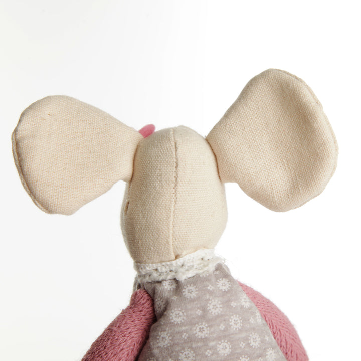 Fabric Mouse Shelf Sitter in Pink and Grey Dress