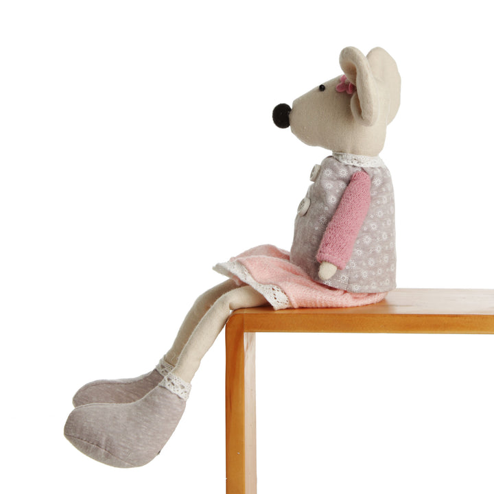 Fabric Mouse Shelf Sitter in Pink and Grey Dress