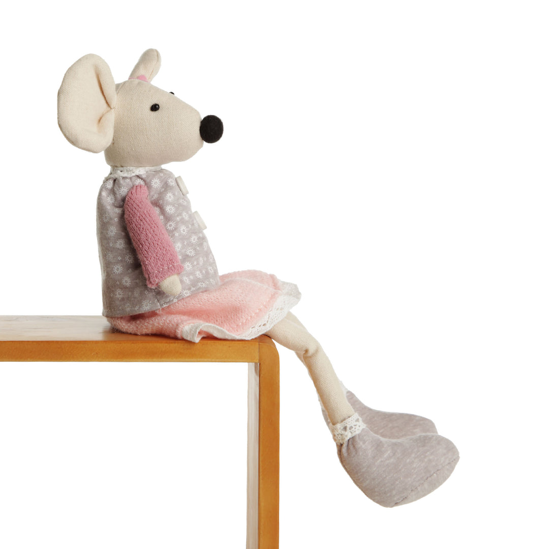 Fabric Mouse Shelf Sitter in Pink and Grey Dress