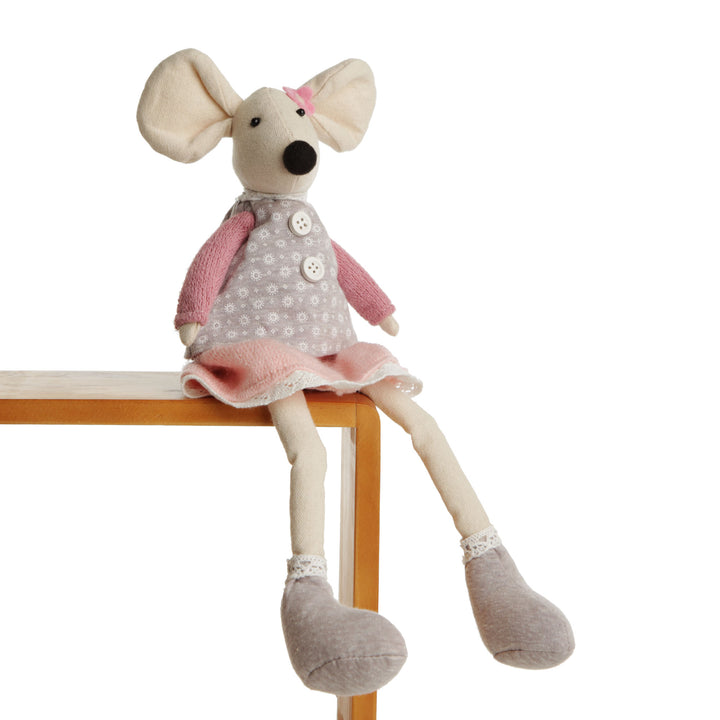 Fabric Mouse Shelf Sitter in Pink and Grey Dress