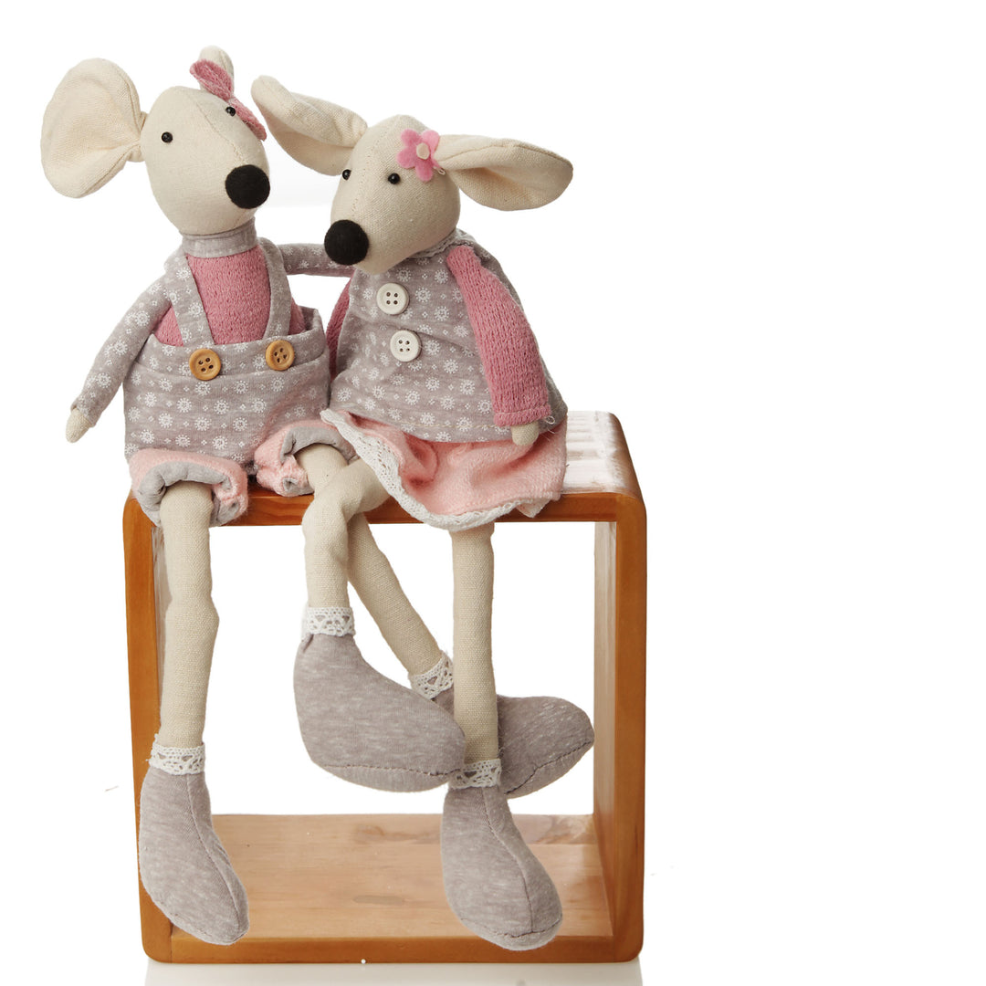 Fabric Mouse Shelf Sitter in Pink and Grey Dress