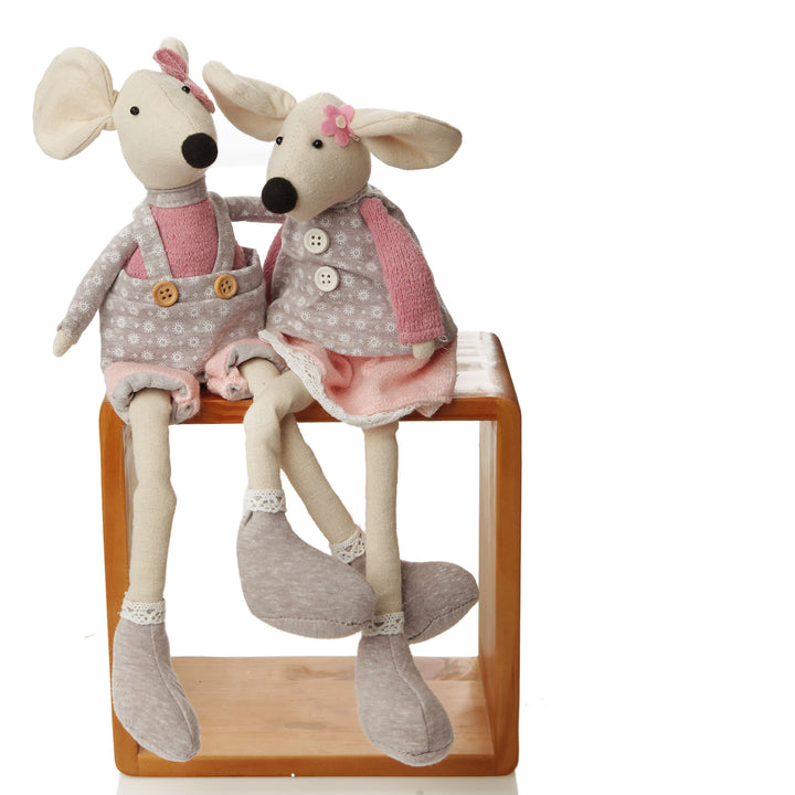 Fabric Mouse Shelf Sitter in Pink and Grey Dress