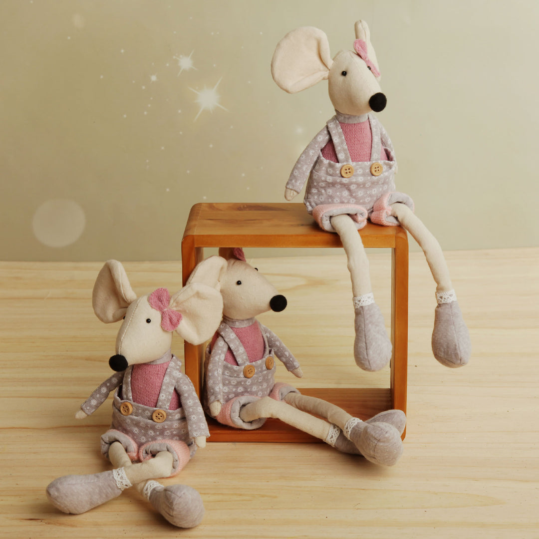 Fabric Mouse Shelf Sitter in Pink and Grey Dress