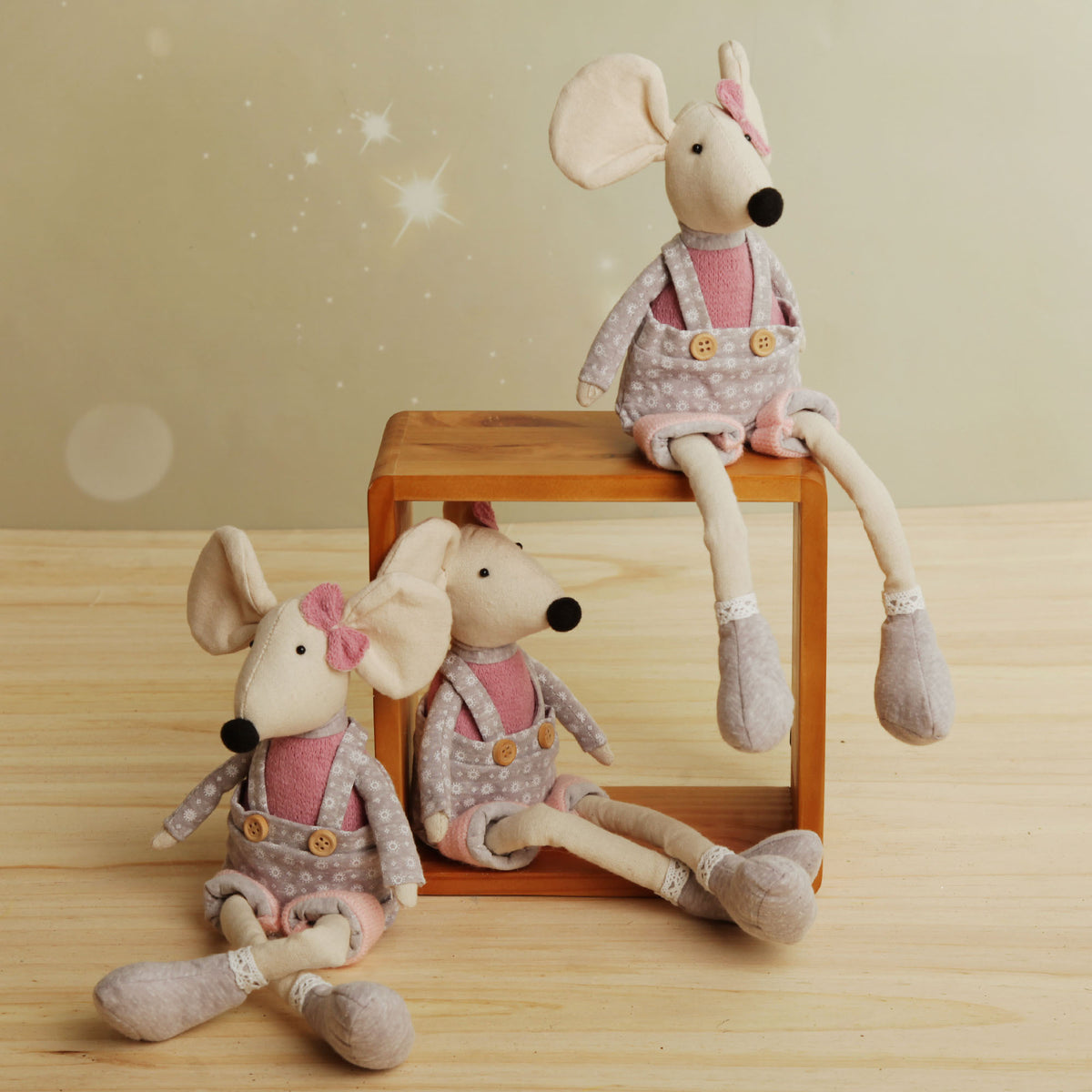 Fabric Mouse Shelf Sitters in Pink and Grey Group