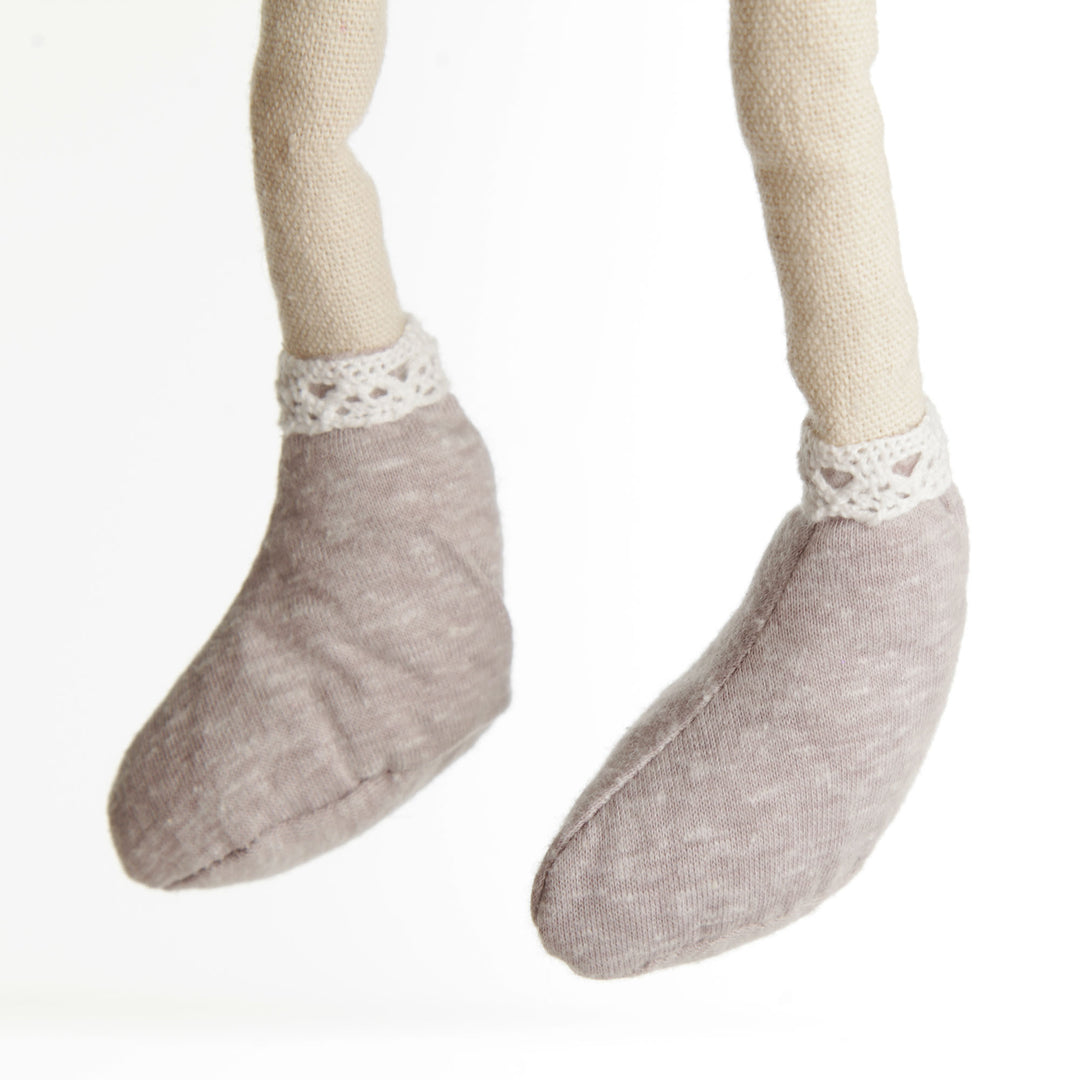 Fabric Mouse Shelf Sitter in Pink and Grey Overalls