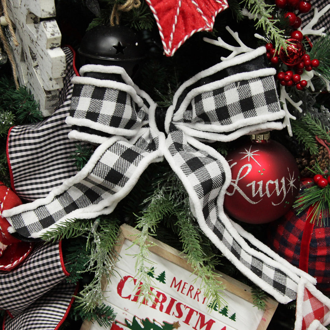 Black and White Check Christmas Bow with Fur Trim