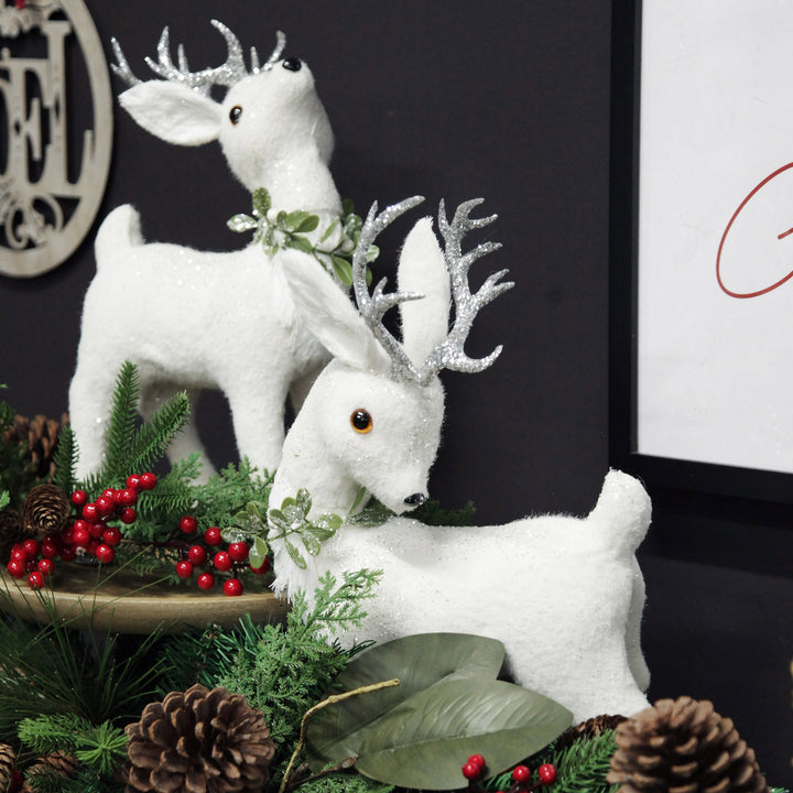 Medium White Sisal Standing Deer with Silver Glitter Antlers