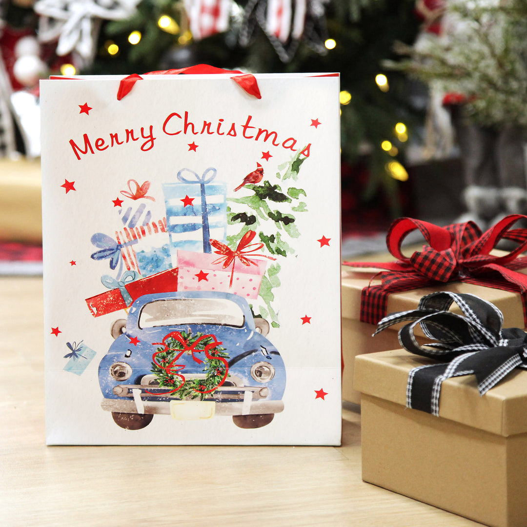 Merry Christmas Gift Bag - Blue Car with Presents