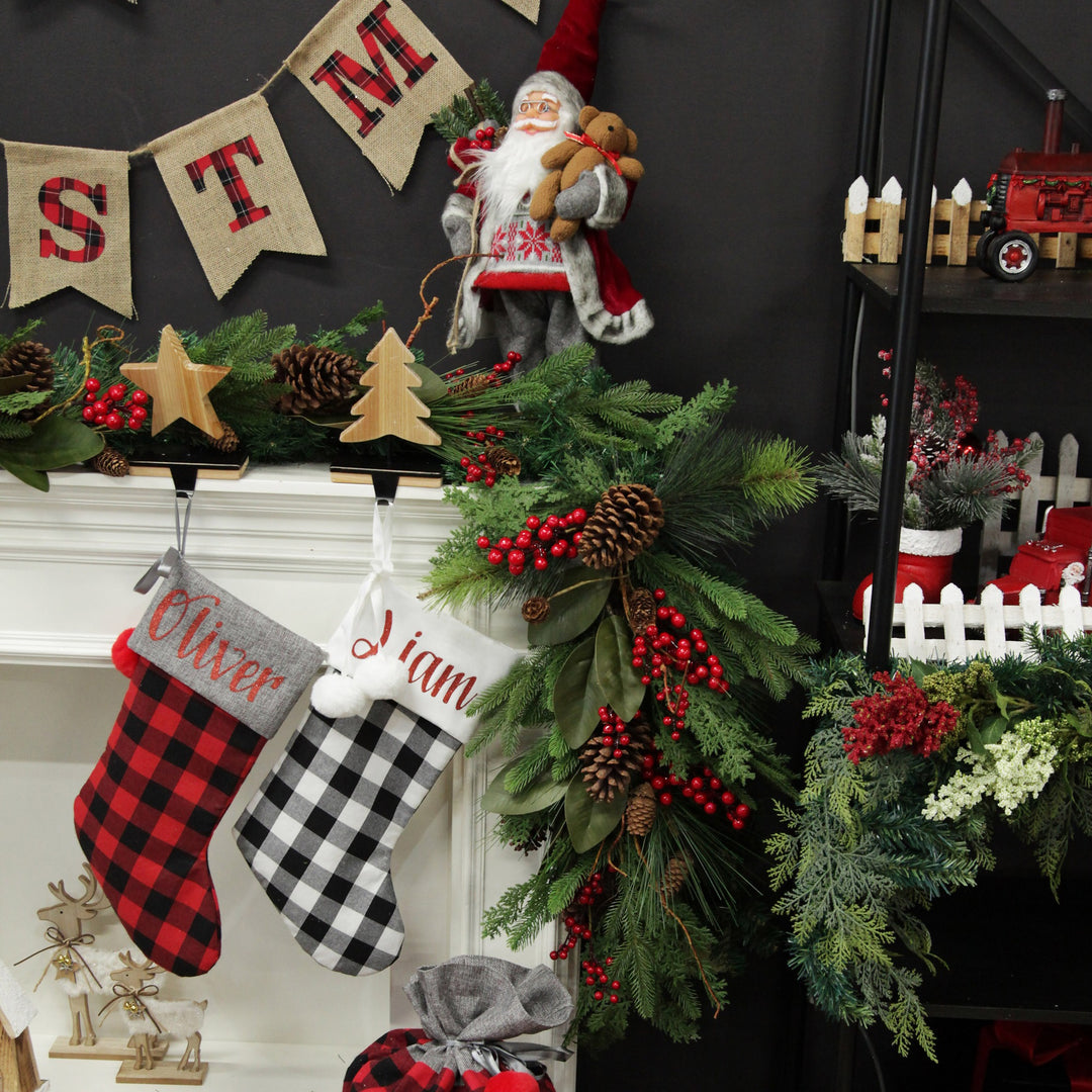 Pinecone and Red Berry Mixed Leaf Christmas Teardrop Swag (70cmL)