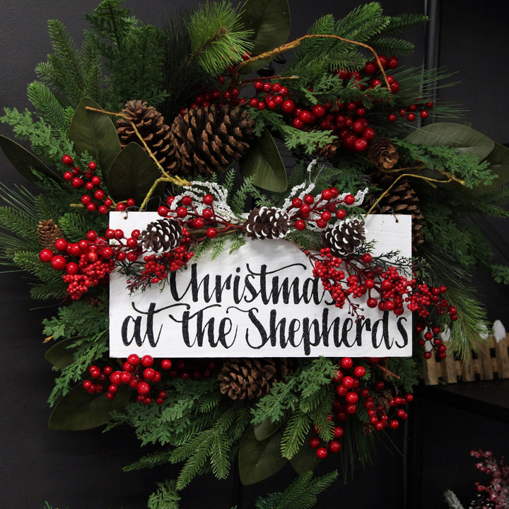 Pinecone and Red Berry Mixed Leaf Christmas Wreath (65cm Dia)