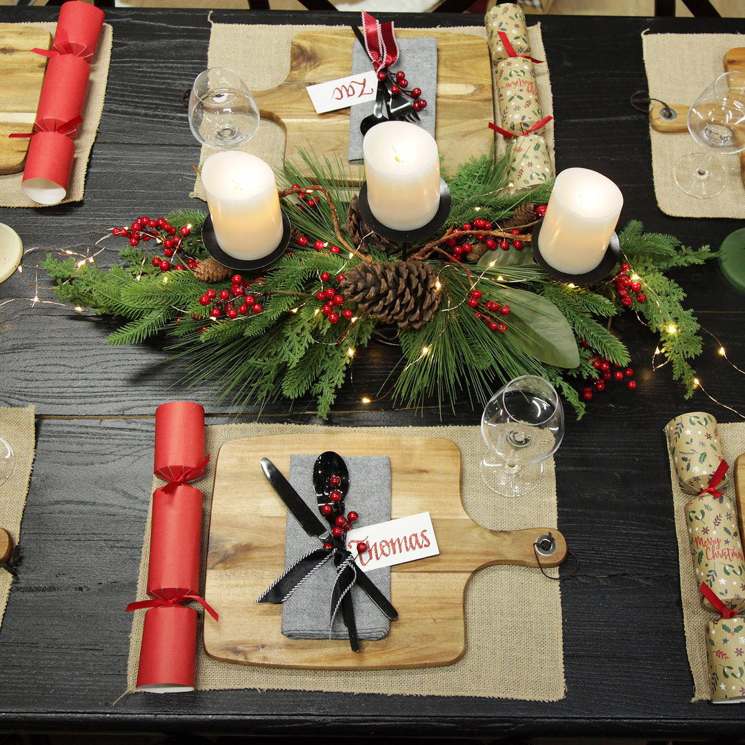 Red Berry Mixed Leaf Christmas Table Centrepiece Candle Holder