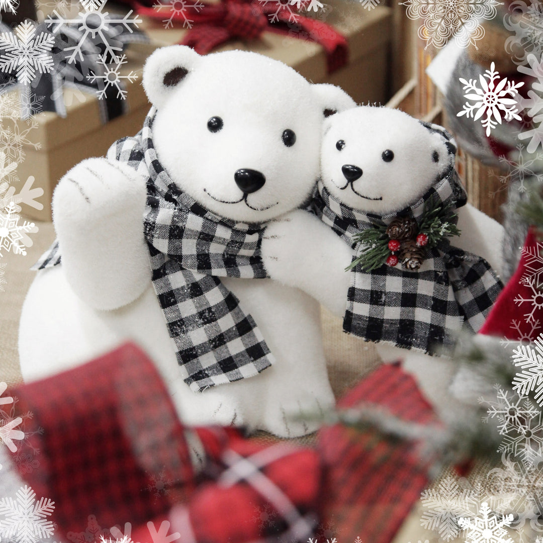 White Mother and Cub Polar Bears Hugging