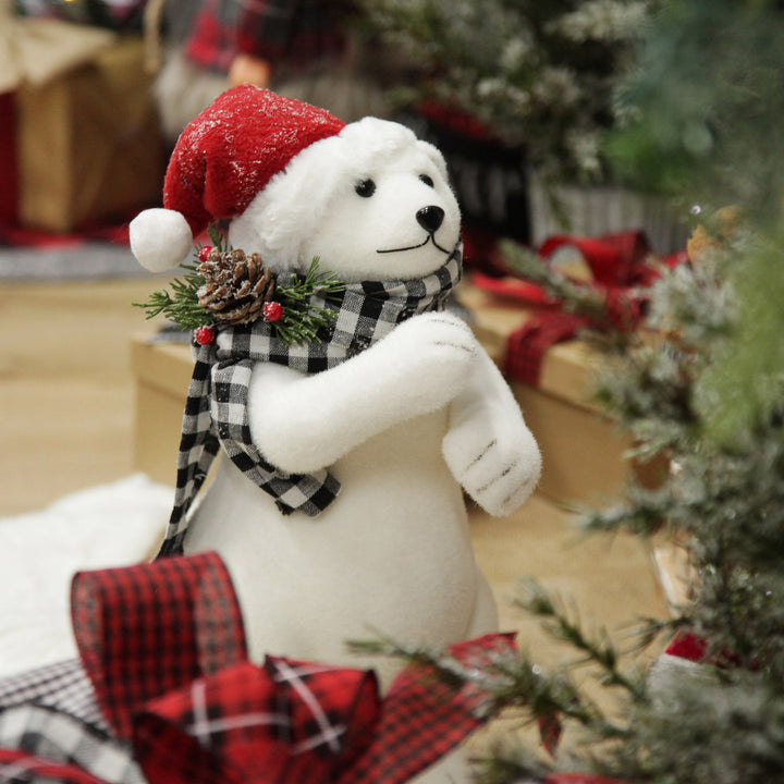 White Standing Polar Bear with Santa Hat - 39cm(H)