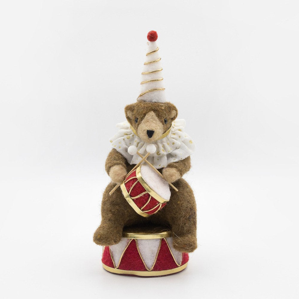 Felt Circus Bear with Drum - 23cm
